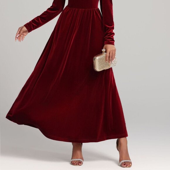 Velvet Square Neck Long Sleeve Dress - Picture 6 of 9